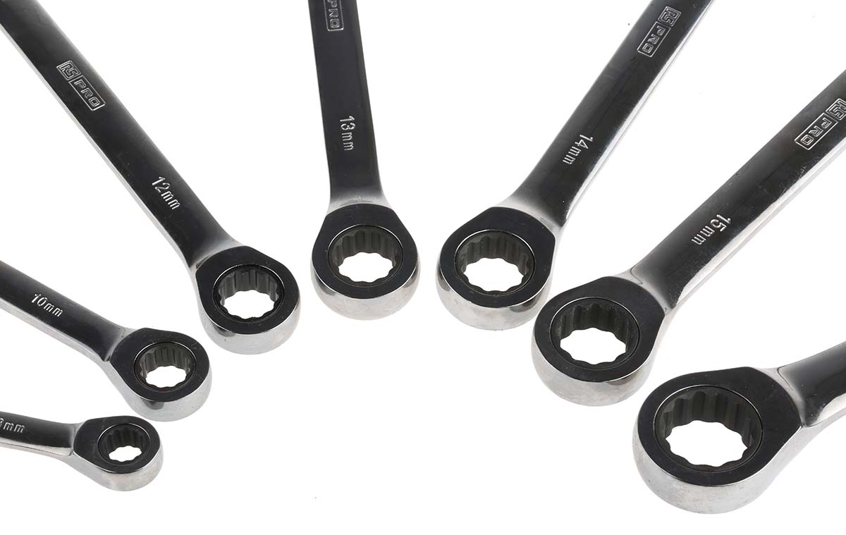 487-163 RS PRO 7-Piece Spanner Set, 8 To 18 mm, Chrome Vanadium Steel