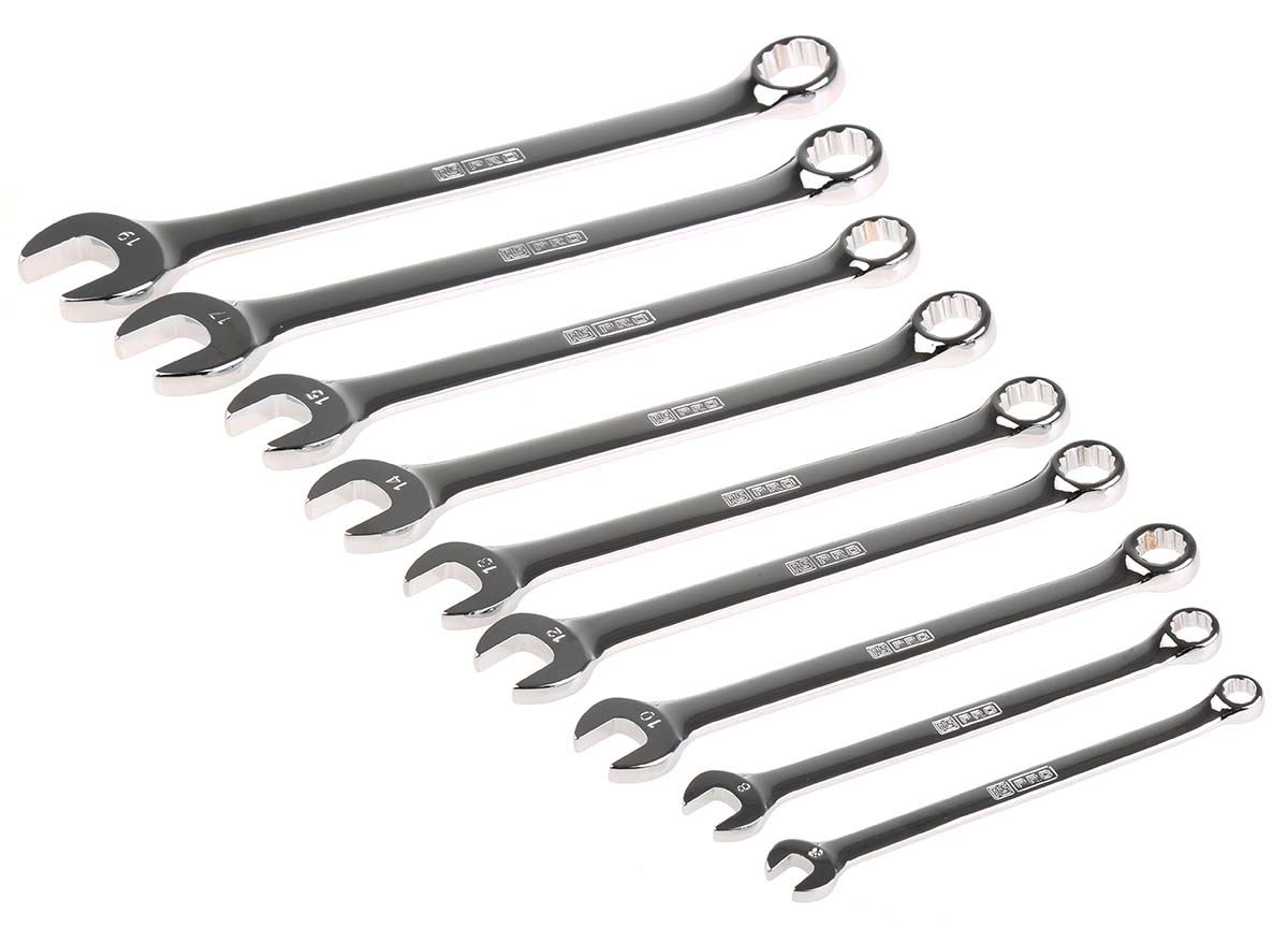 RS PRO 9-Piece Spanner Set, 6 To 19 mm, Chrome Vanadium Steel