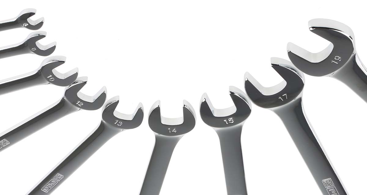 487-179 RS PRO 9-Piece Spanner Set, 6 To 19 mm, Chrome Vanadium Steel