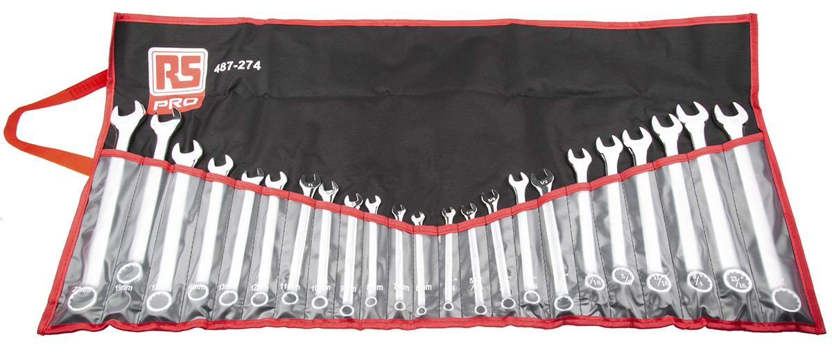 487-274 RS PRO 23-Piece Spanner Set, 5/16 To 13/16 in, Chrome Vanadium Steel