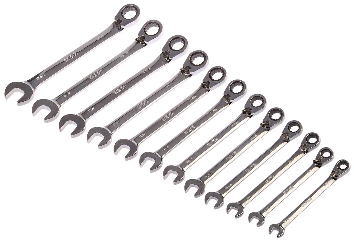 RS PRO 12-Piece Spanner Set, 8 To 19 mm, Chrome Vanadium Steel