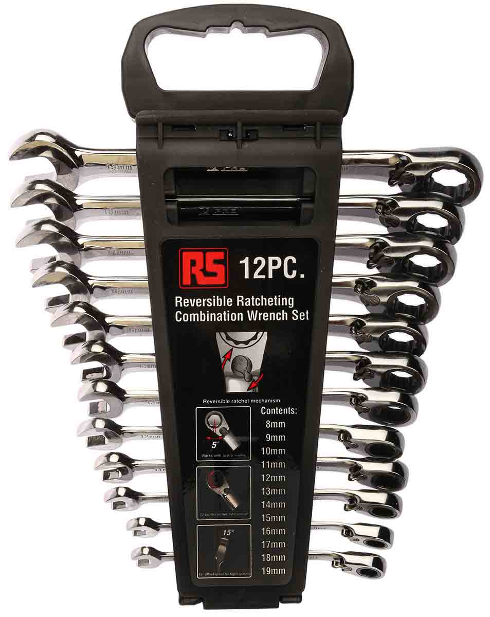 487-280 RS PRO 12-Piece Spanner Set, 8 To 19 mm, Chrome Vanadium Steel