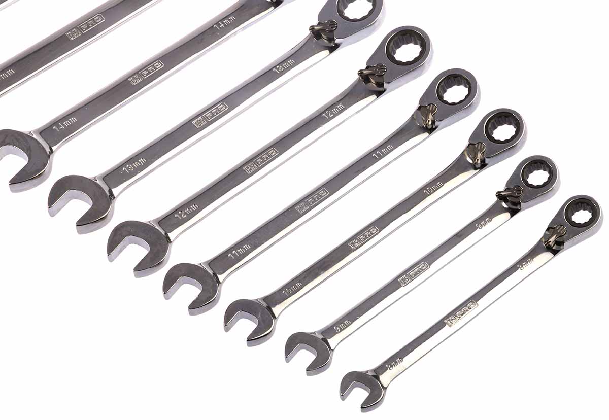 487-280 RS PRO 12-Piece Spanner Set, 8 To 19 mm, Chrome Vanadium Steel
