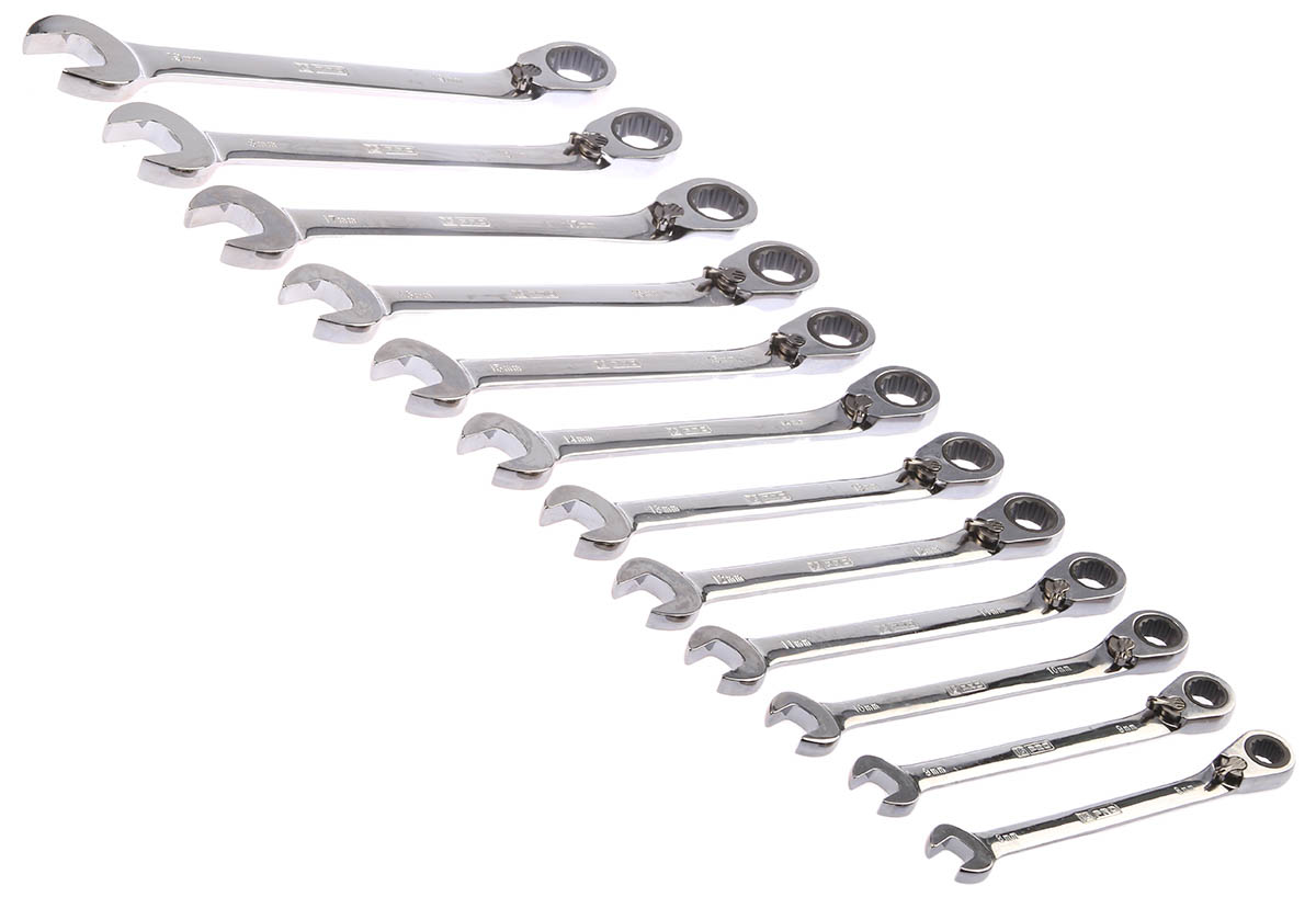487-280 RS PRO 12-Piece Spanner Set, 8 To 19 mm, Chrome Vanadium Steel