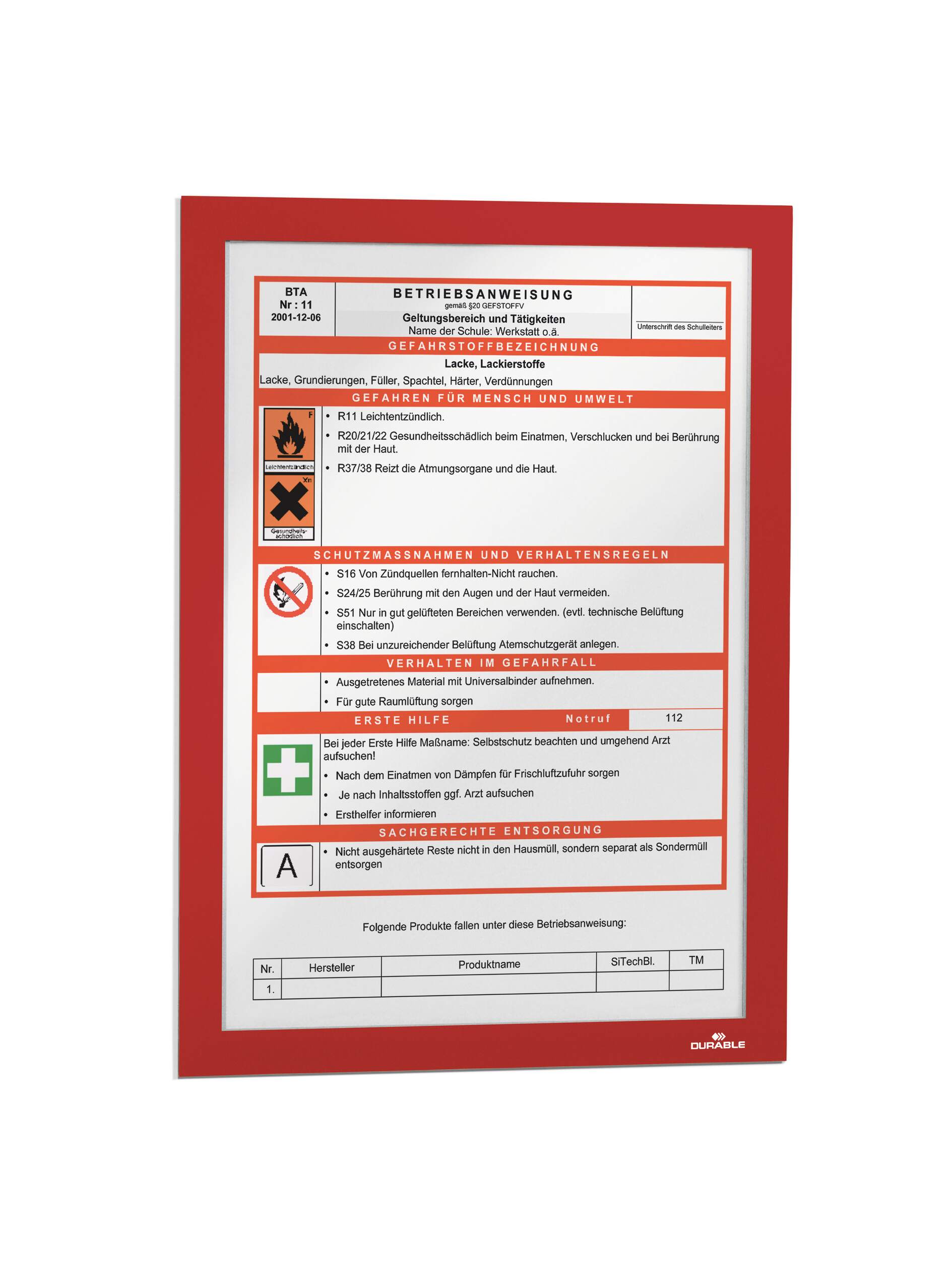 4872-03 Durable Red A4 Document Display, 323 mm Height, 236mm Width