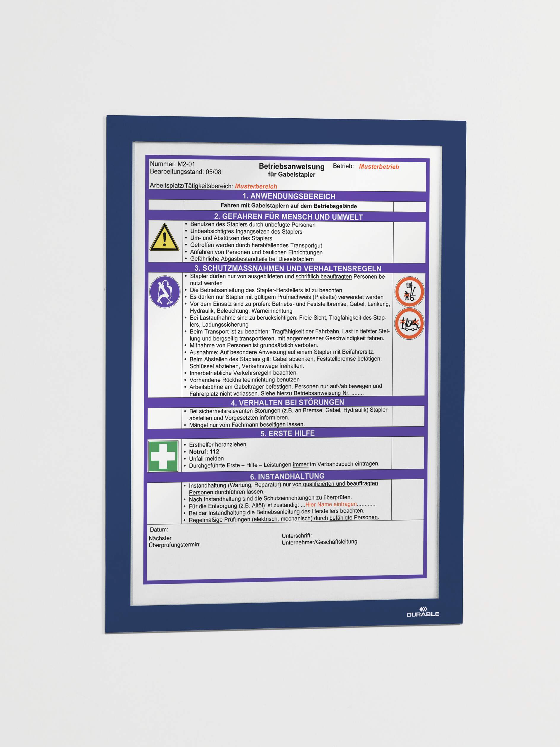 4872-07 Durable Blue A4 Document Display, 323 mm Height, 236mm Width