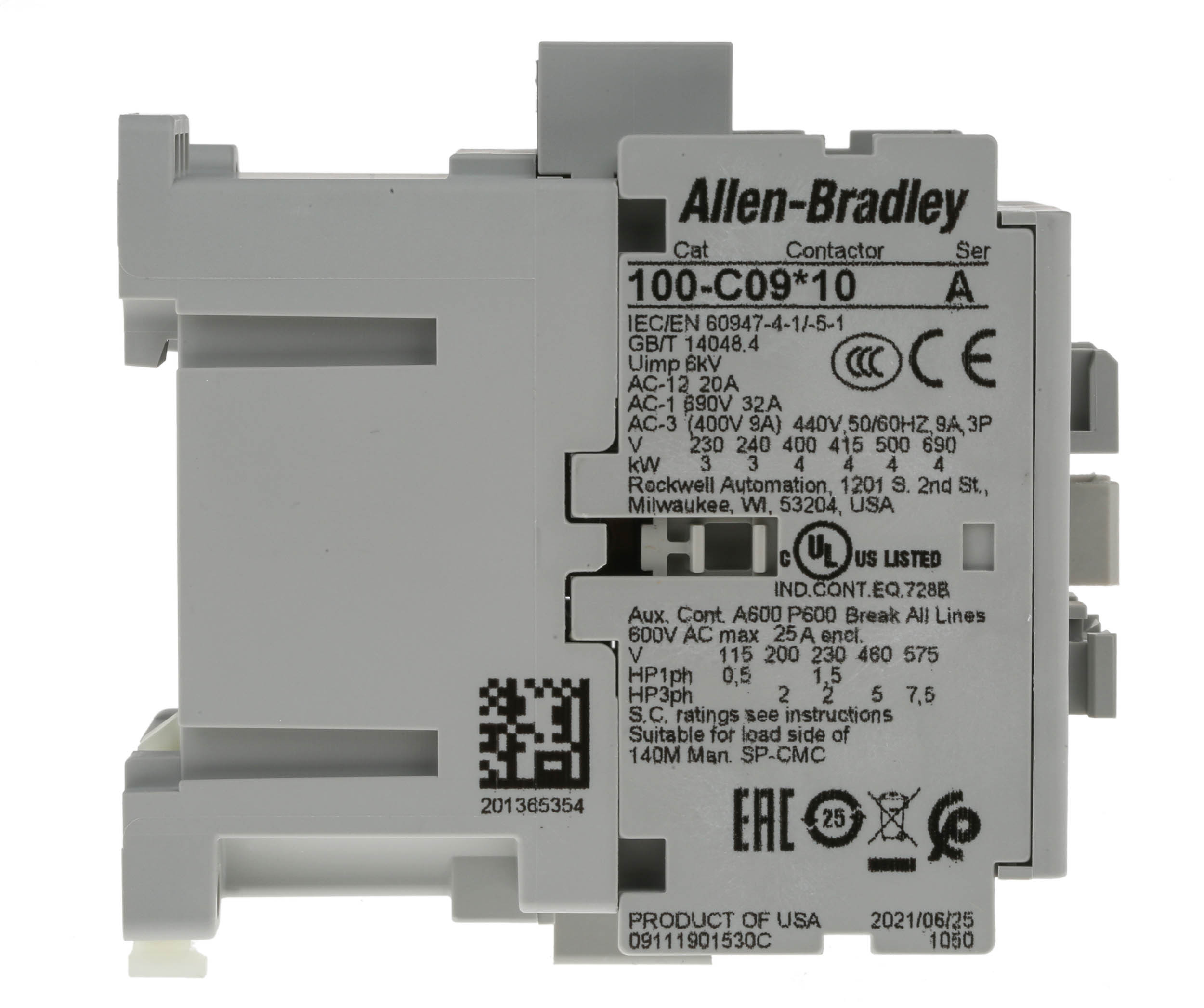 100-c09kf10 Allen Bradley 100C Contactor, 230V ac Coil, 3-Pole, 9 A, 4 kW 230V ac, 3 NO, 690V ac