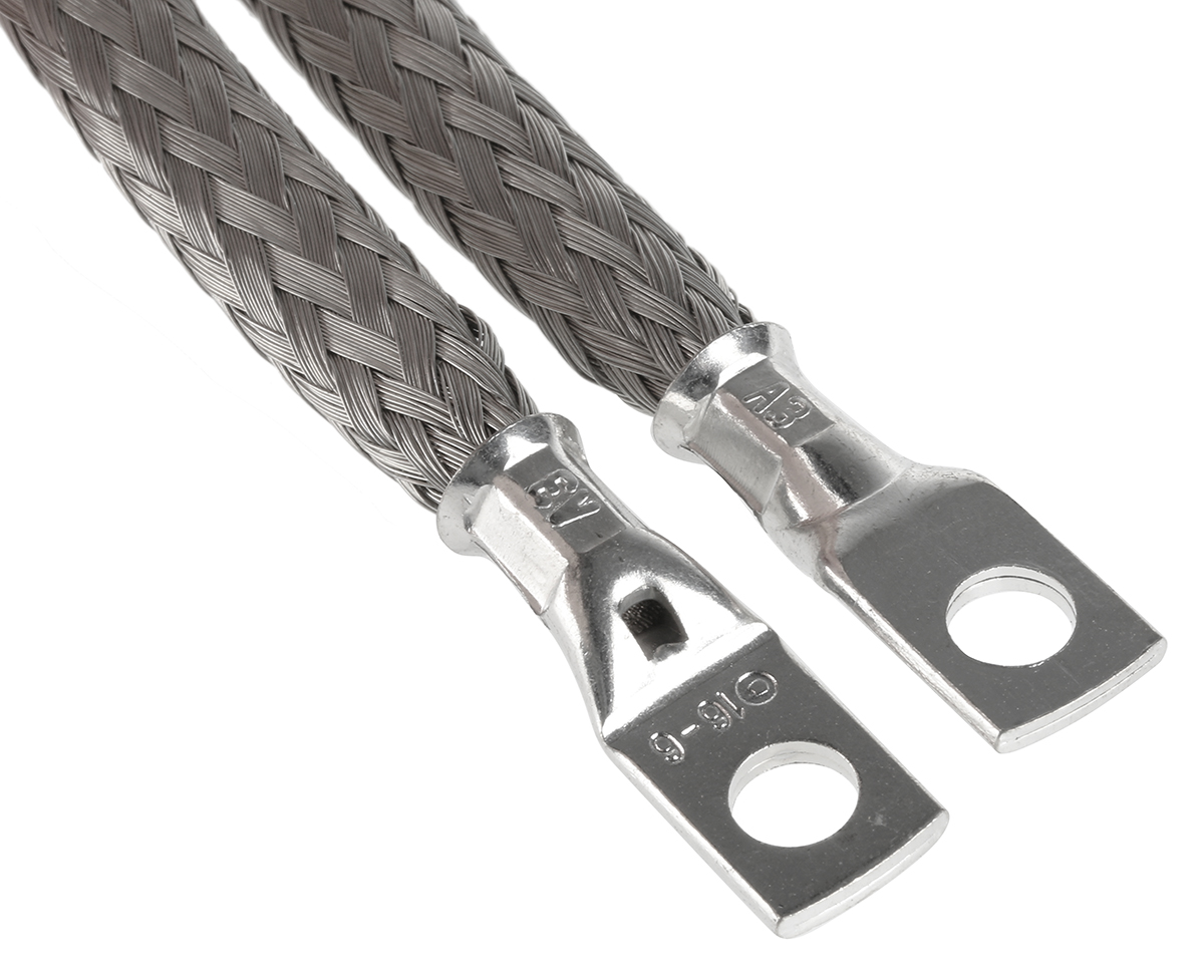 489-169 RS PRO Braided Wire, 15.08 mm² CSA M6 Stud Size, 24 x 20 x 0.2 mm 0.4 m, Tin Copper Wire BS4109, BS EN 13602:2002
