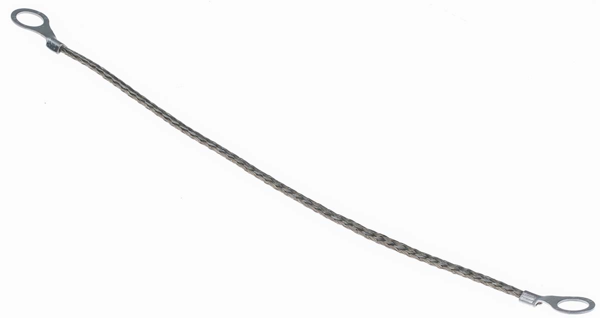 RS PRO Braided Wire, 2.26 mm² CSA M8 Stud Size, 16 x 8 x 0.15 mm 0.2 m, Tin Copper Wire BS EN 13602:2002, BS4109