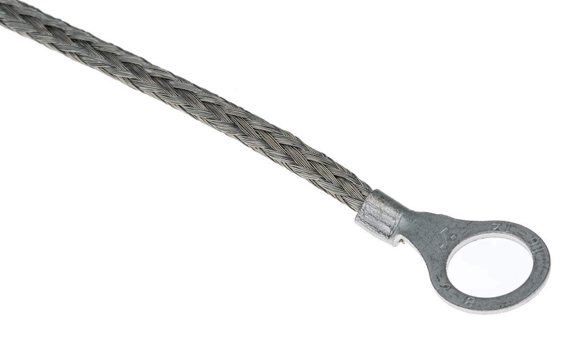 489-185 RS PRO Braided Wire, 2.26 mm² CSA M8 Stud Size, 16 x 8 x 0.15 mm 0.2 m, Tin Copper Wire BS EN 13602:2002, BS4109