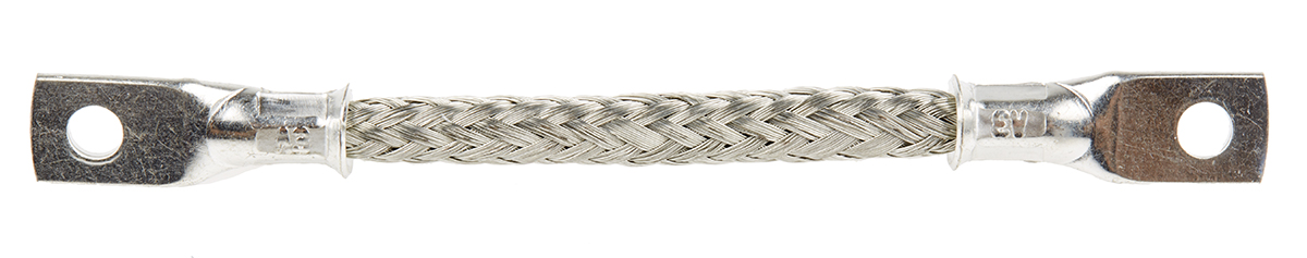 RS PRO Braided Wire, 10.05 mm² CSA M5 Stud Size, 16 x 20 x 0.2 mm 0.1 m, Tin Copper Wire BS EN 13602:2002, BS4109