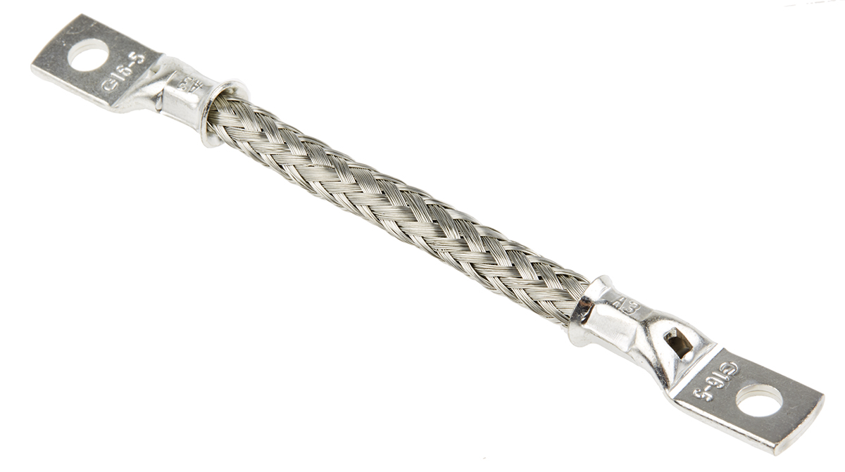 489-197 RS PRO Braided Wire, 10.05 mm² CSA M5 Stud Size, 16 x 20 x 0.2 mm 0.1 m, Tin Copper Wire BS EN 13602:2002, BS4109