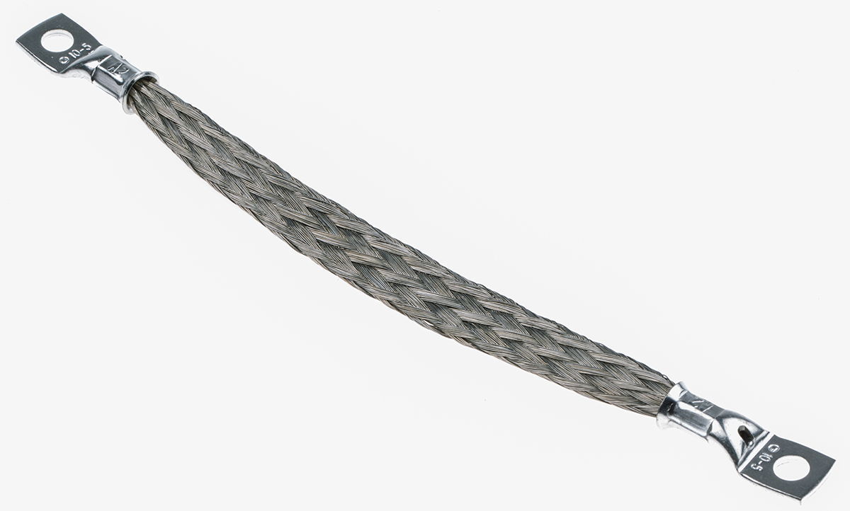 RS PRO Braided Wire, 8.29 mm² CSA M5 Stud Size, 24 x 11 x 0.2 mm 0.15 m, Tin Copper Wire BS EN 13602:2002, BS4109