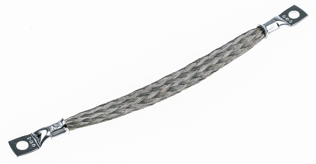 489-204 RS PRO Braided Wire, 8.29 mm² CSA M5 Stud Size, 24 x 11 x 0.2 mm 0.15 m, Tin Copper Wire BS EN 13602:2002, BS4109
