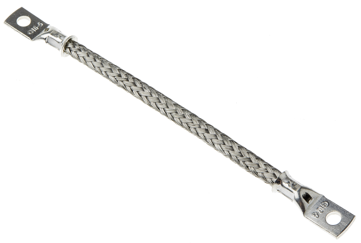 489-208 RS PRO Braided Wire, 10.05 mm² CSA M6 Stud Size, 24 x 20 x 0.2 mm 150 mm, Tin Copper Wire BS4109, BS EN 13602:2002