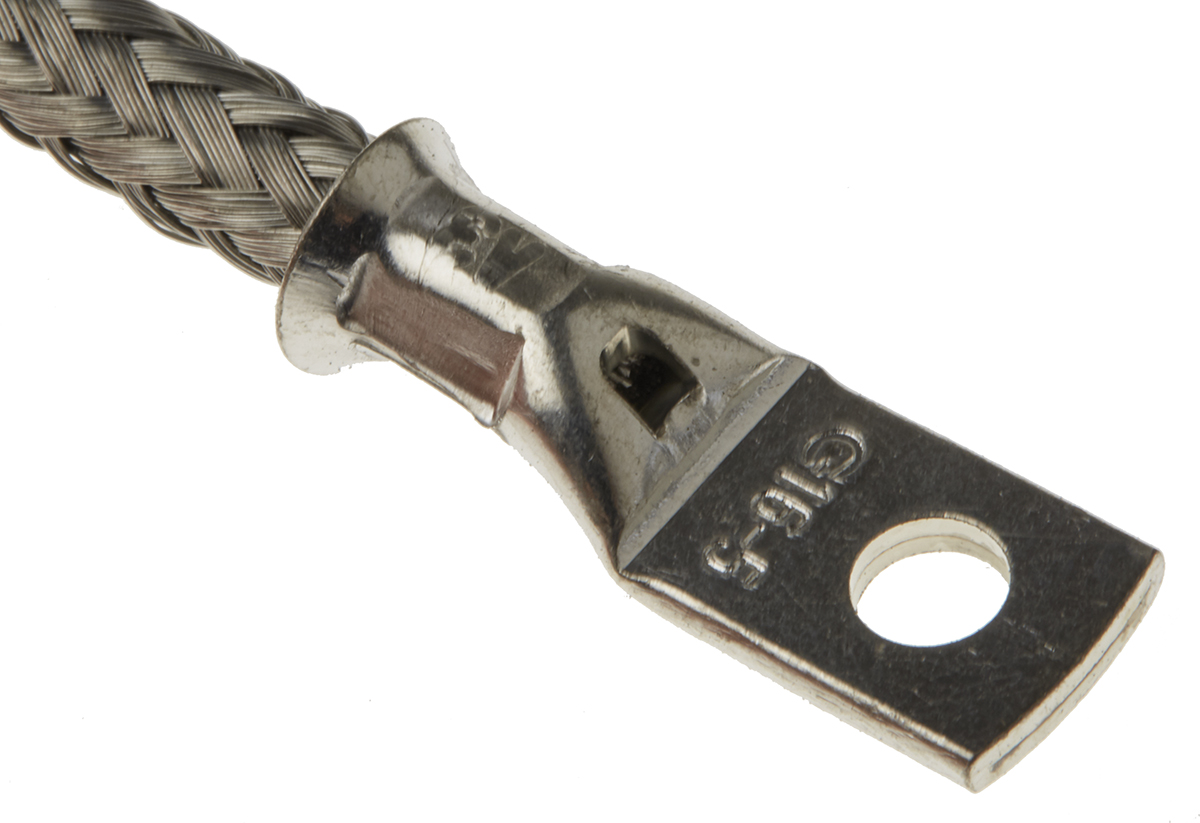 489-208 RS PRO Braided Wire, 10.05 mm² CSA M6 Stud Size, 24 x 20 x 0.2 mm 150 mm, Tin Copper Wire BS4109, BS EN 13602:2002