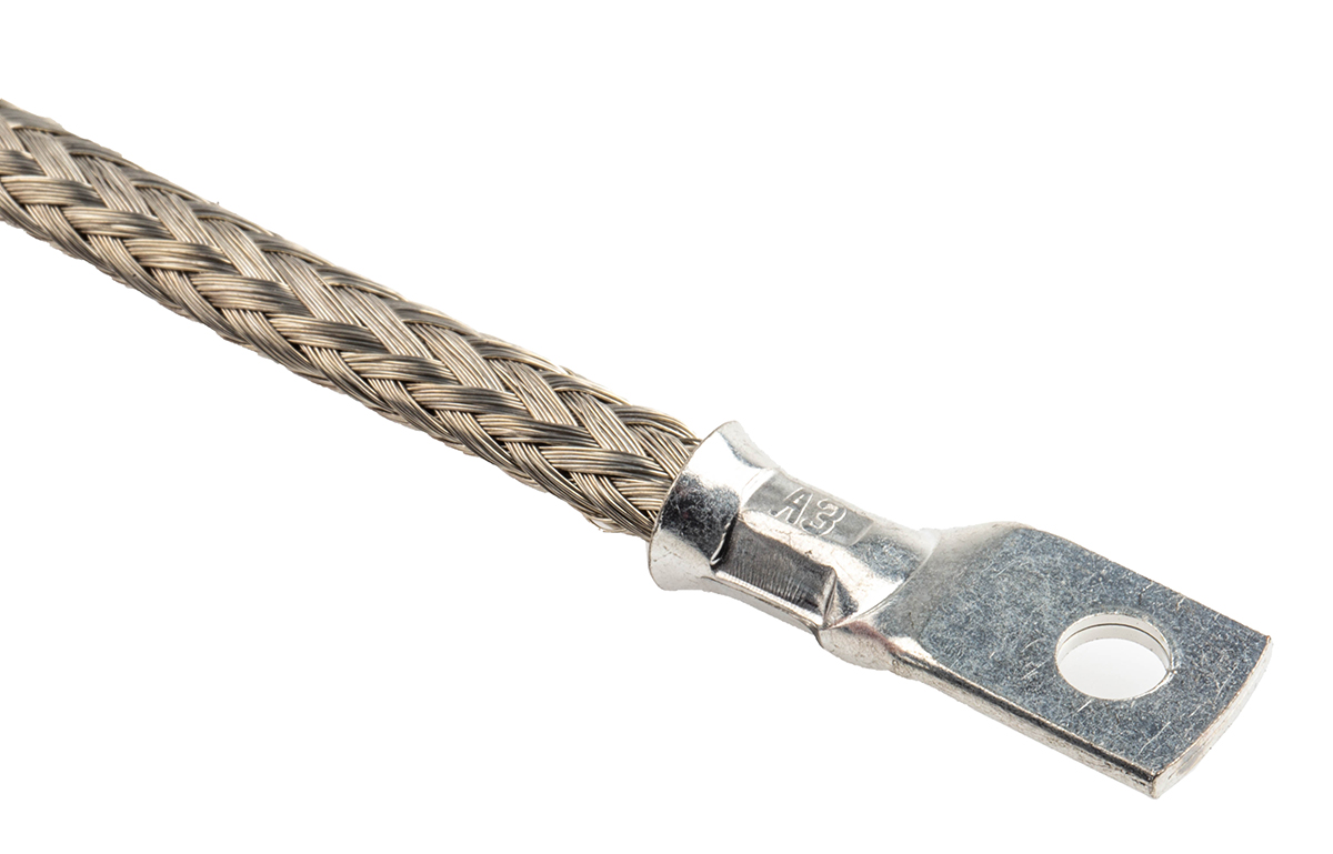 489-214 RS PRO Braided Wire, 10.05 mm² CSA M5 Stud Size, 16 x 20 x 0.2 mm 0.2 m, Tin Copper Wire BS EN 13602:2002, BS4109