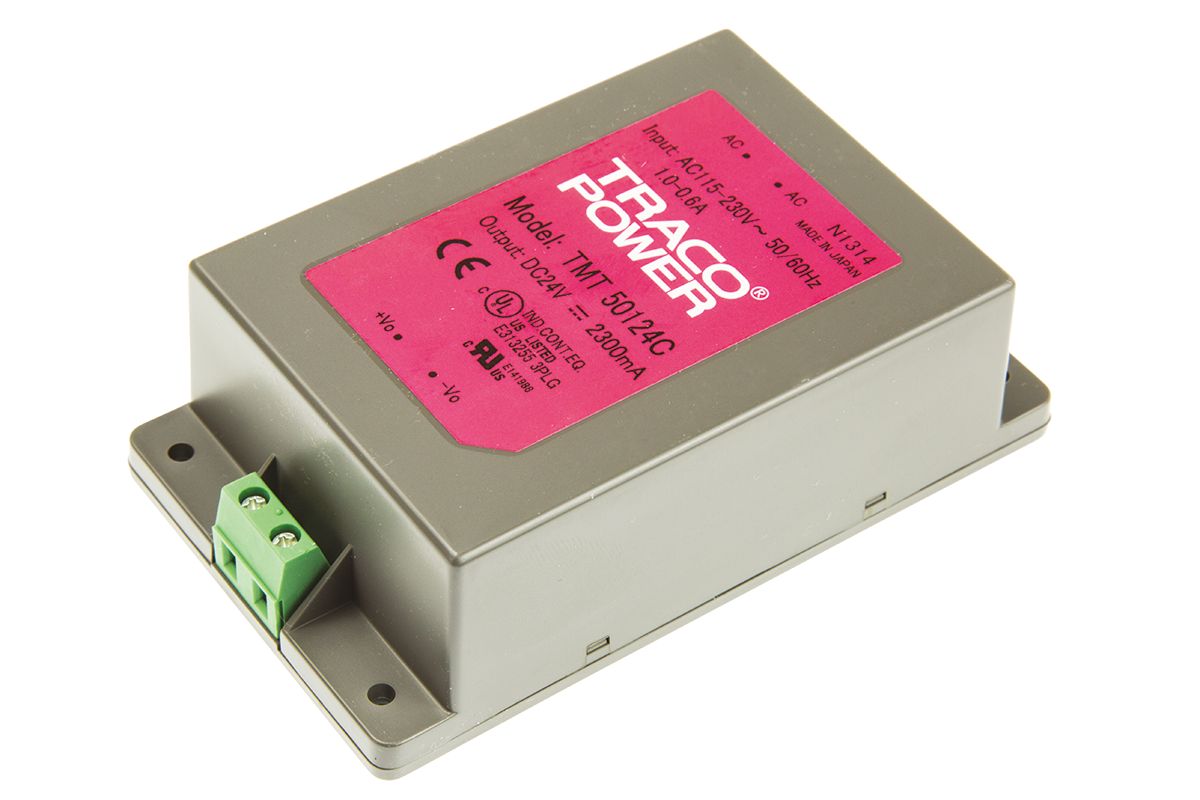 TRACOPOWER Switching Power Supply, TMT 50124C, 24V dc, 2.3A, 50W, 1 Output, 85 → 264 V ac, 85 → 370 V dc