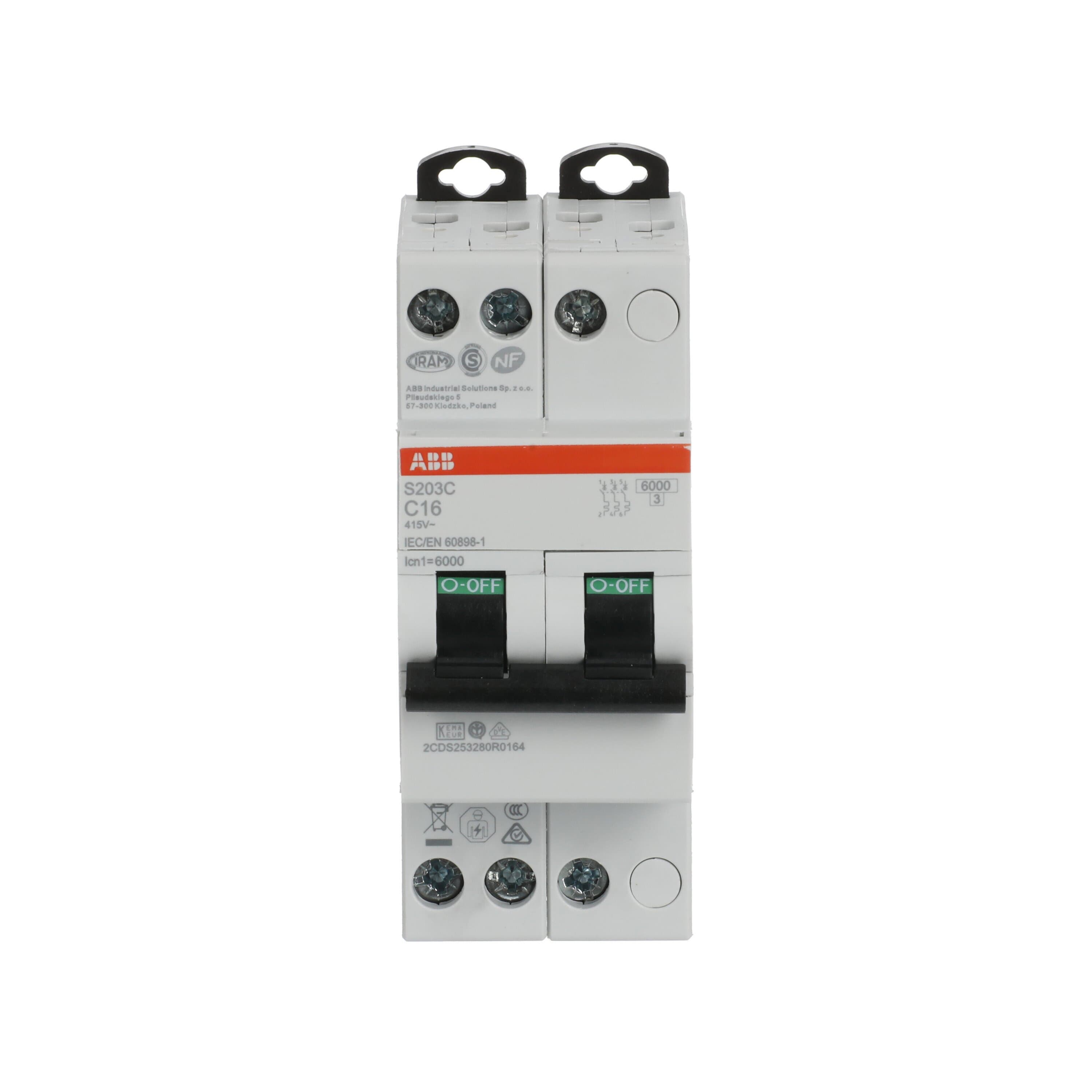 ABB S200C MCB, 3P, 16A Curve C, 415V AC, 6 kA Breaking Capacity