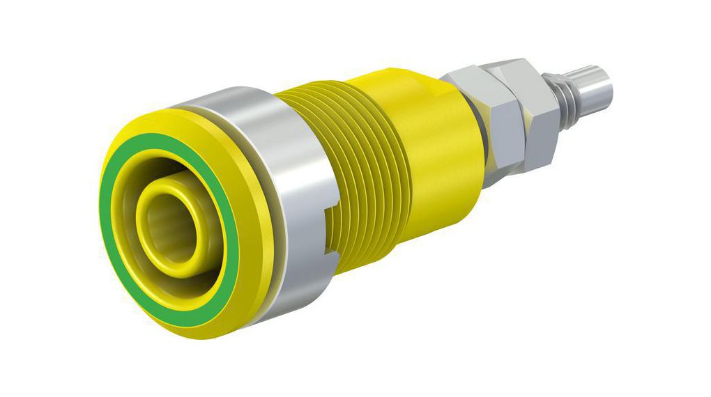 Staubli Yellow, Green Female Banana Socket, 4 mm Connector, M4 Thread Termination, 1kV, 32A, Nickel Plating