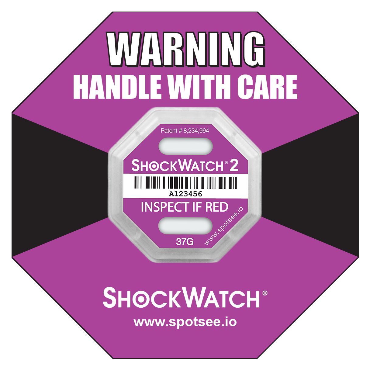 SpotSee Shock Label ShockWatch2 6.35 mm x 42.93mm, 10 Per Pack