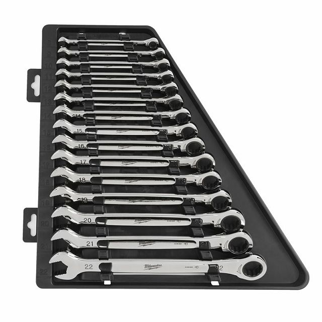 Milwaukee 15-Piece Ratchet Spanner Set, 12 mm, 21 mm, 13 mm, 8 mm, 18 mm, 14 mm, 22 mm, 10 mm, 15 mm, 11 mm, 9 mm, 20