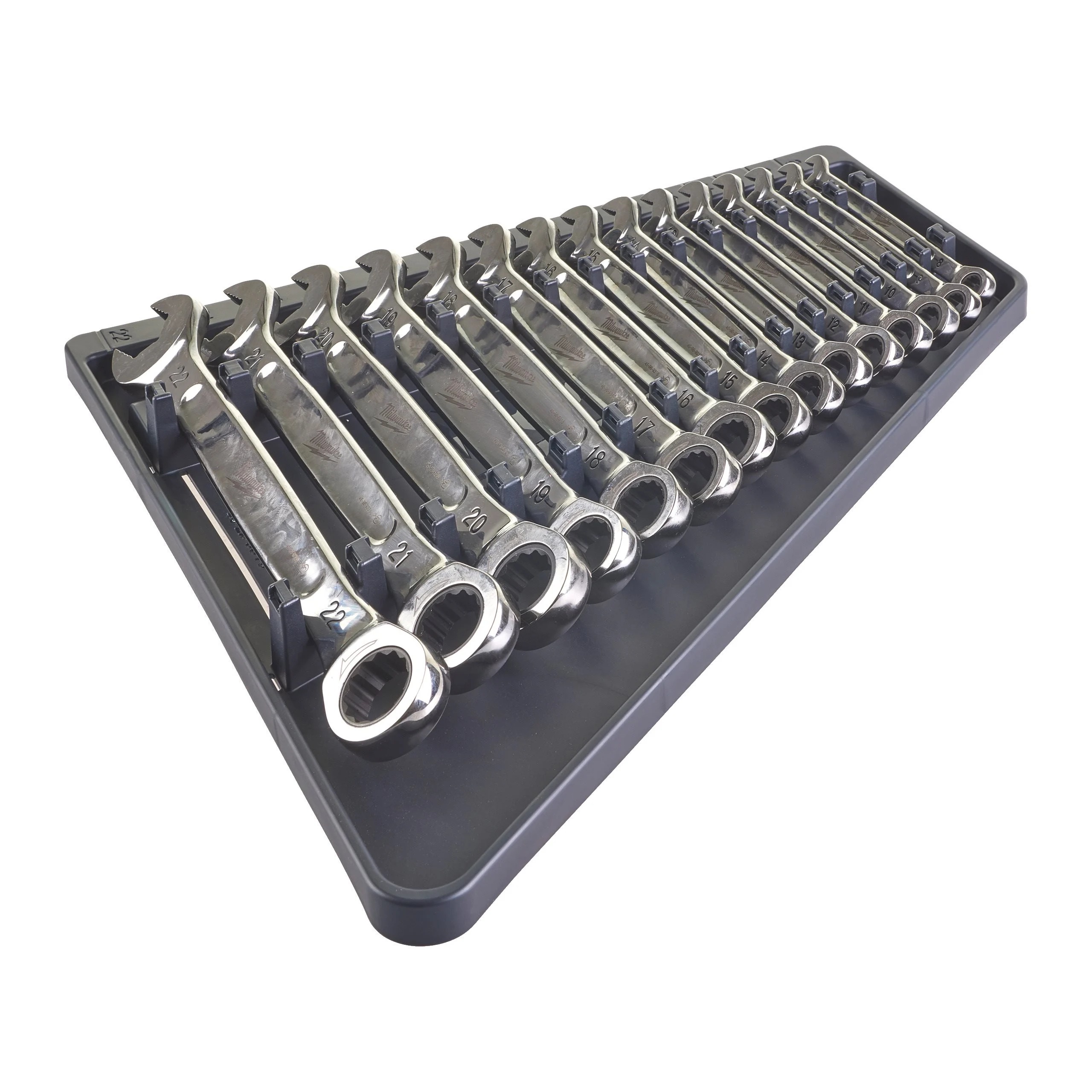 4932464994 Milwaukee 15-Piece Ratchet Spanner Set, 12 mm, 21 mm, 13 mm, 8 mm, 18 mm, 14 mm, 22 mm, 10 mm, 15 mm, 11 mm, 9 mm, 20