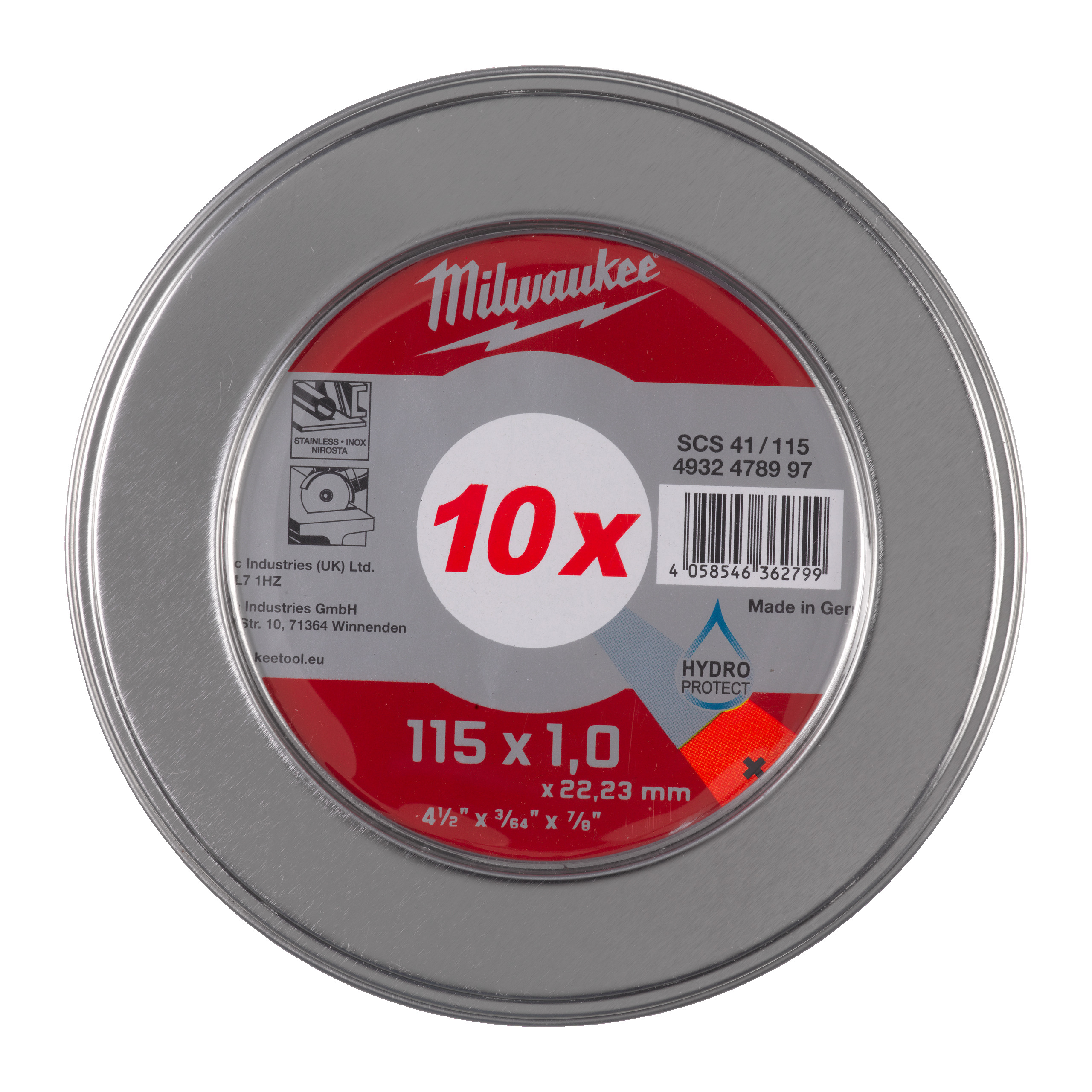 Milwaukee CUT.W, 115 mm x 1 mm Thick, 10 Grit 10 Per Pack