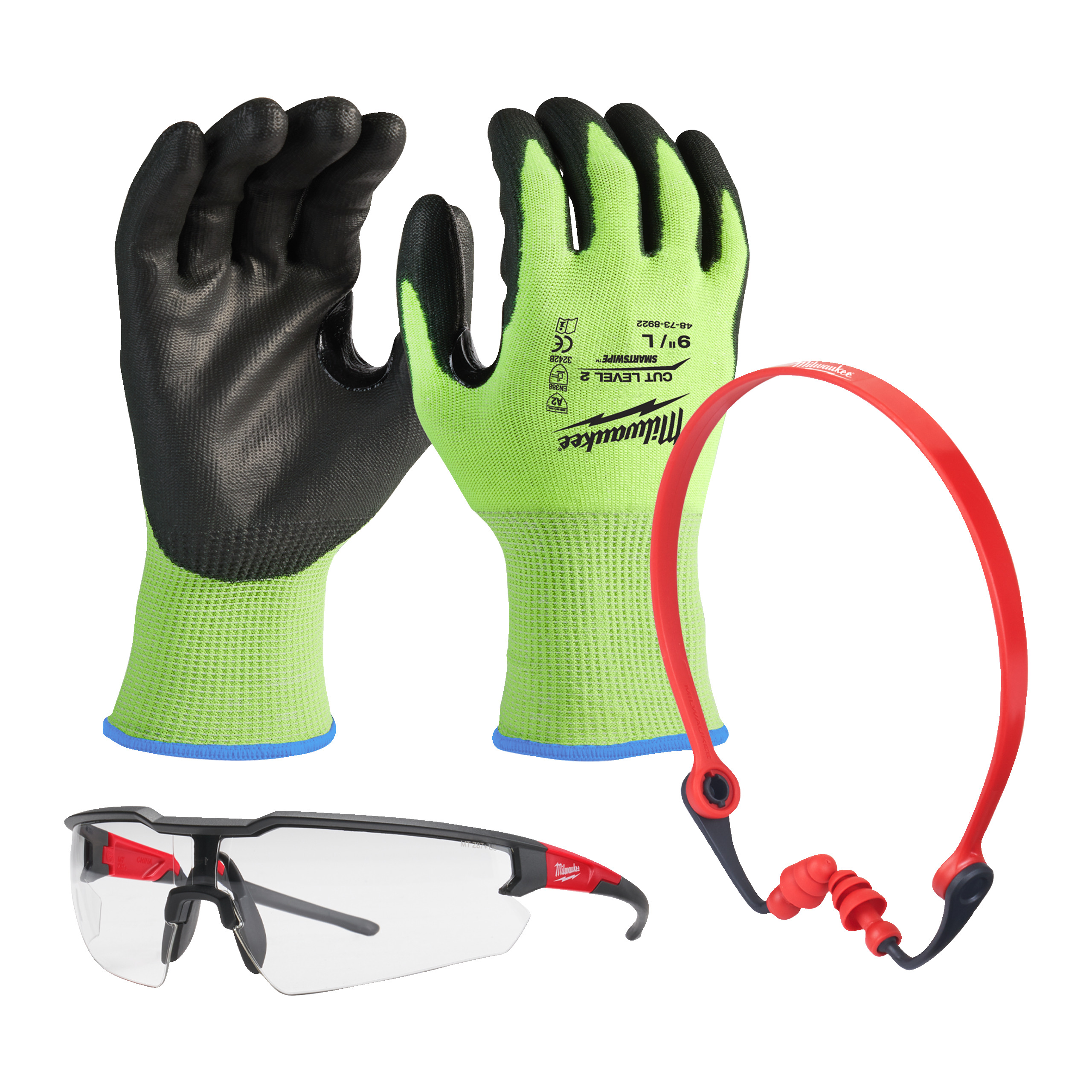Milwaukee General Personal Protection Kit Containing Ear Plug, Gloves, Safety Glasses