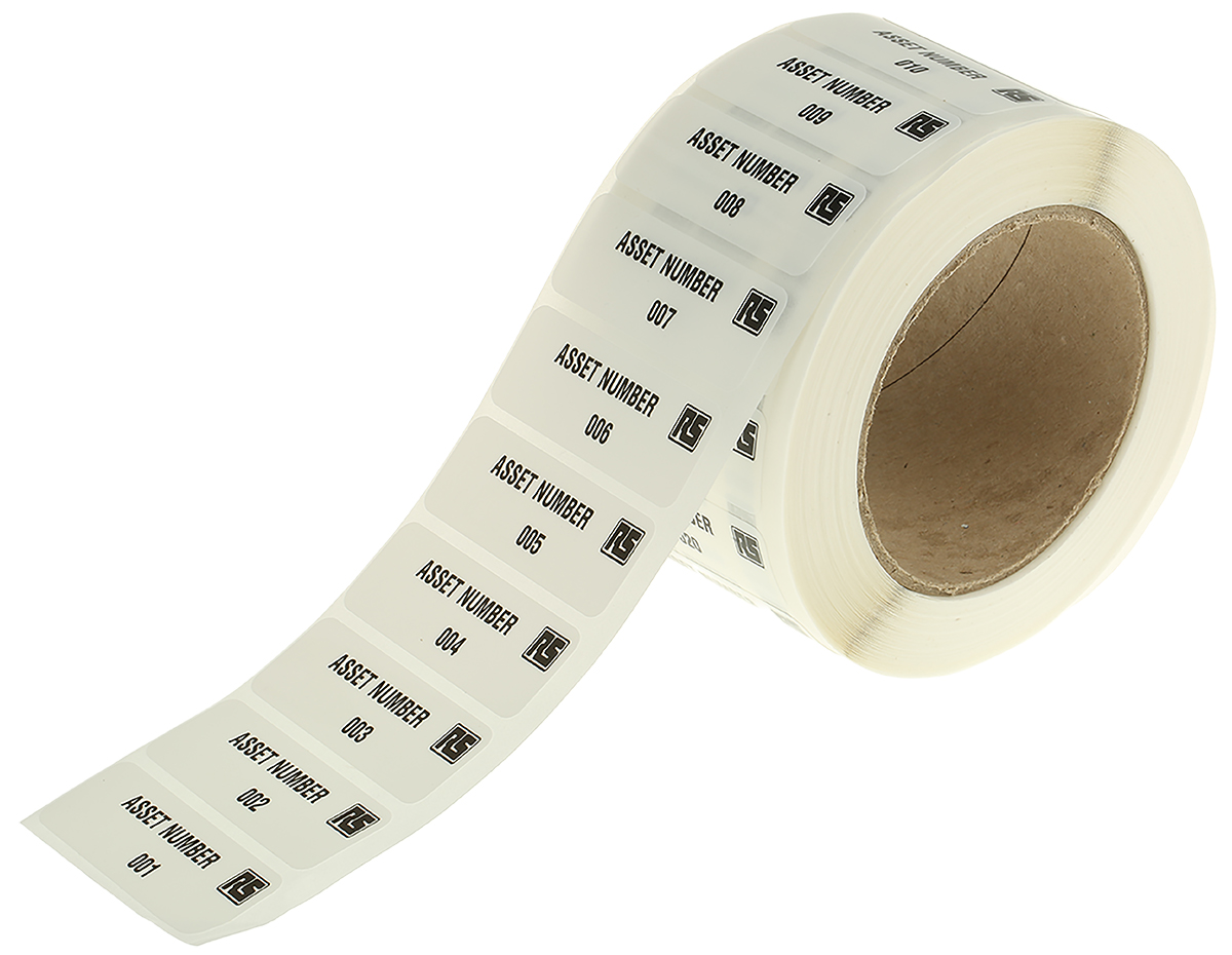 RS PRO Adhesive Pre-Printed Adhesive Label-Asset Number-. Quantity: 999 Per Pack