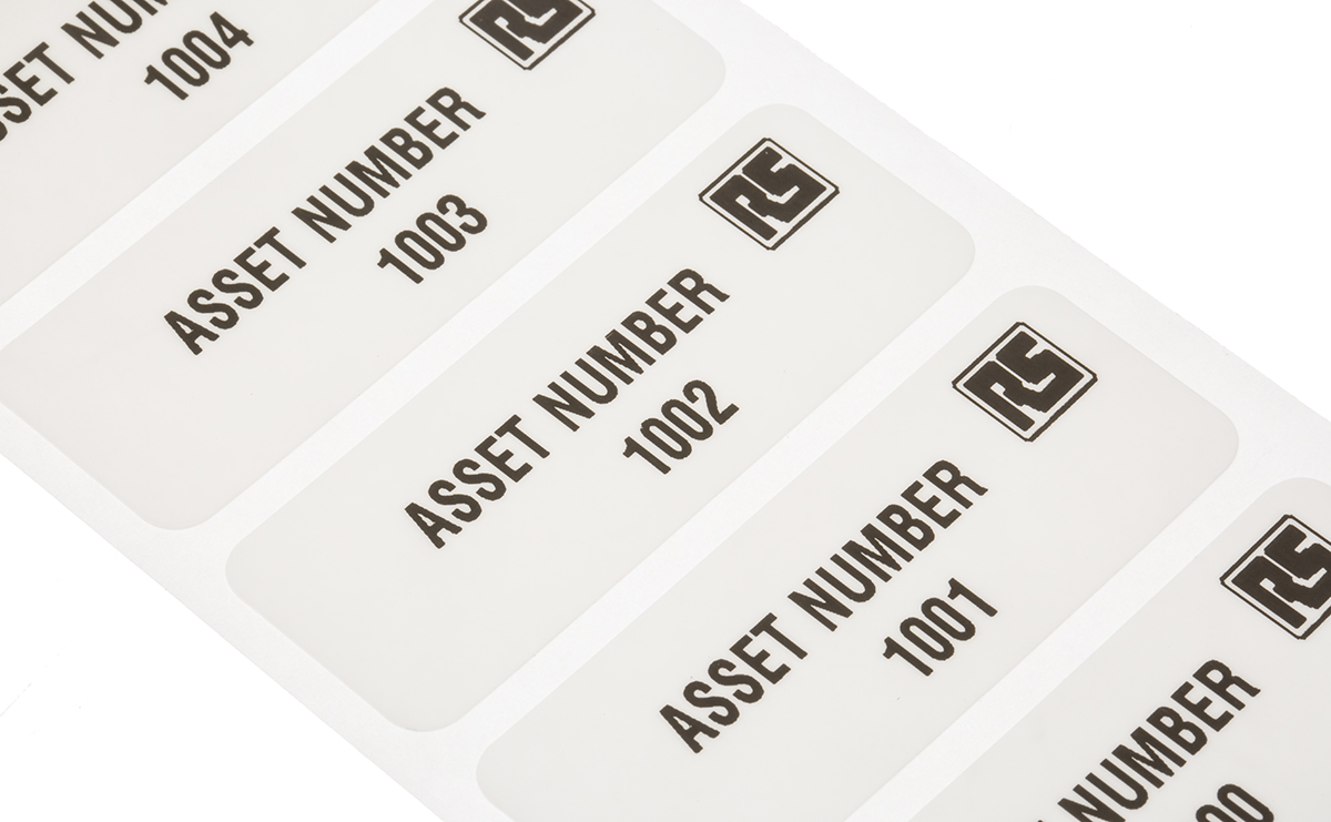 RS PRO Adhesive Pre-Printed Adhesive Label-Asset Number-. Quantity: 2999 Per Pack