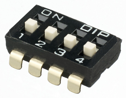 APEM 4 Way Surface Mount DIP Switch 4PST, Raised Actuator
