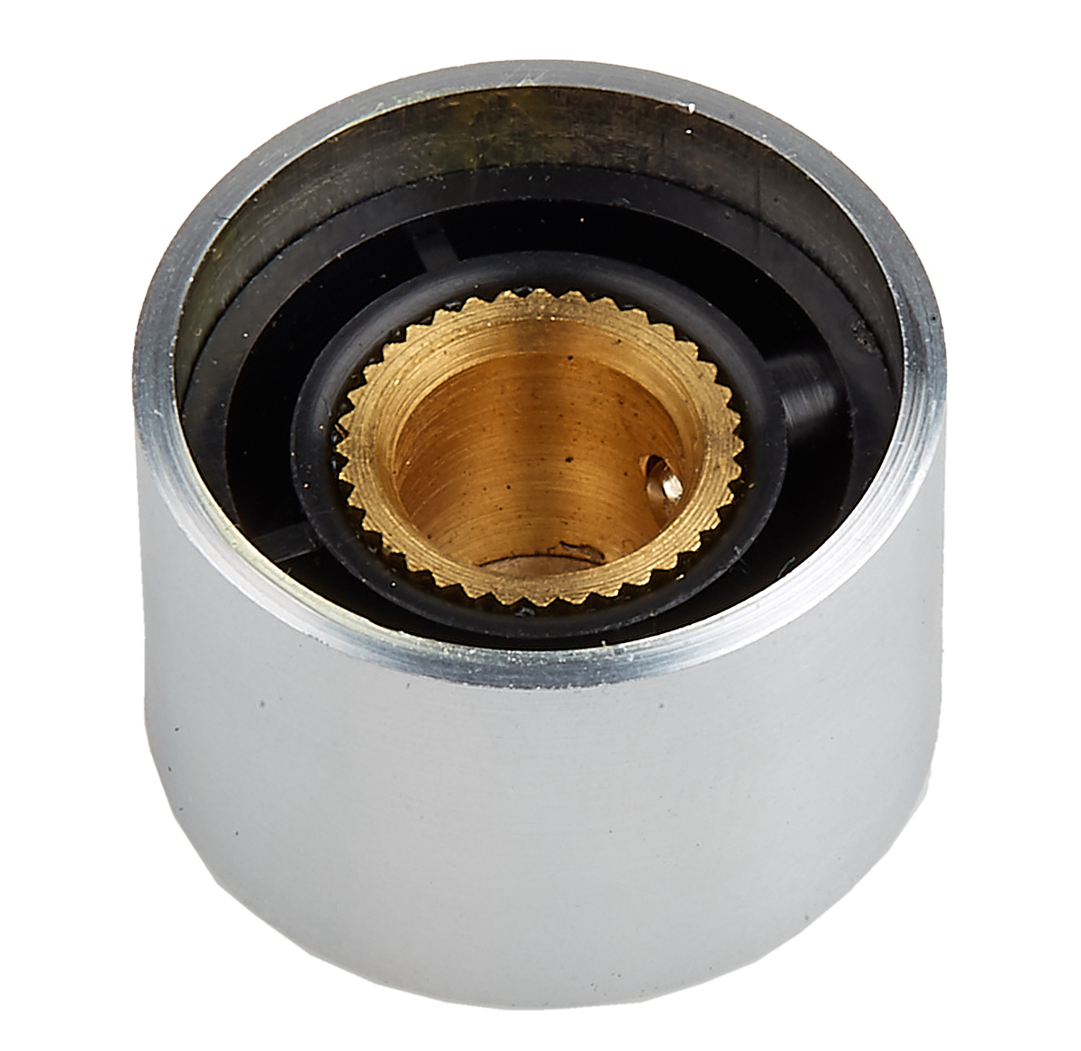 499-933 RS PRO 18 mm Knob Diameter Silver Potentiometer Knob for 6.4 mm Shaft Circular
