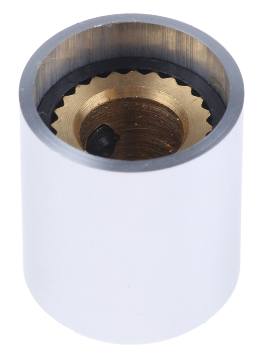 499-977 RS PRO 14 mm Knob Diameter Silver Potentiometer Knob for 6.4 mm Shaft Circular