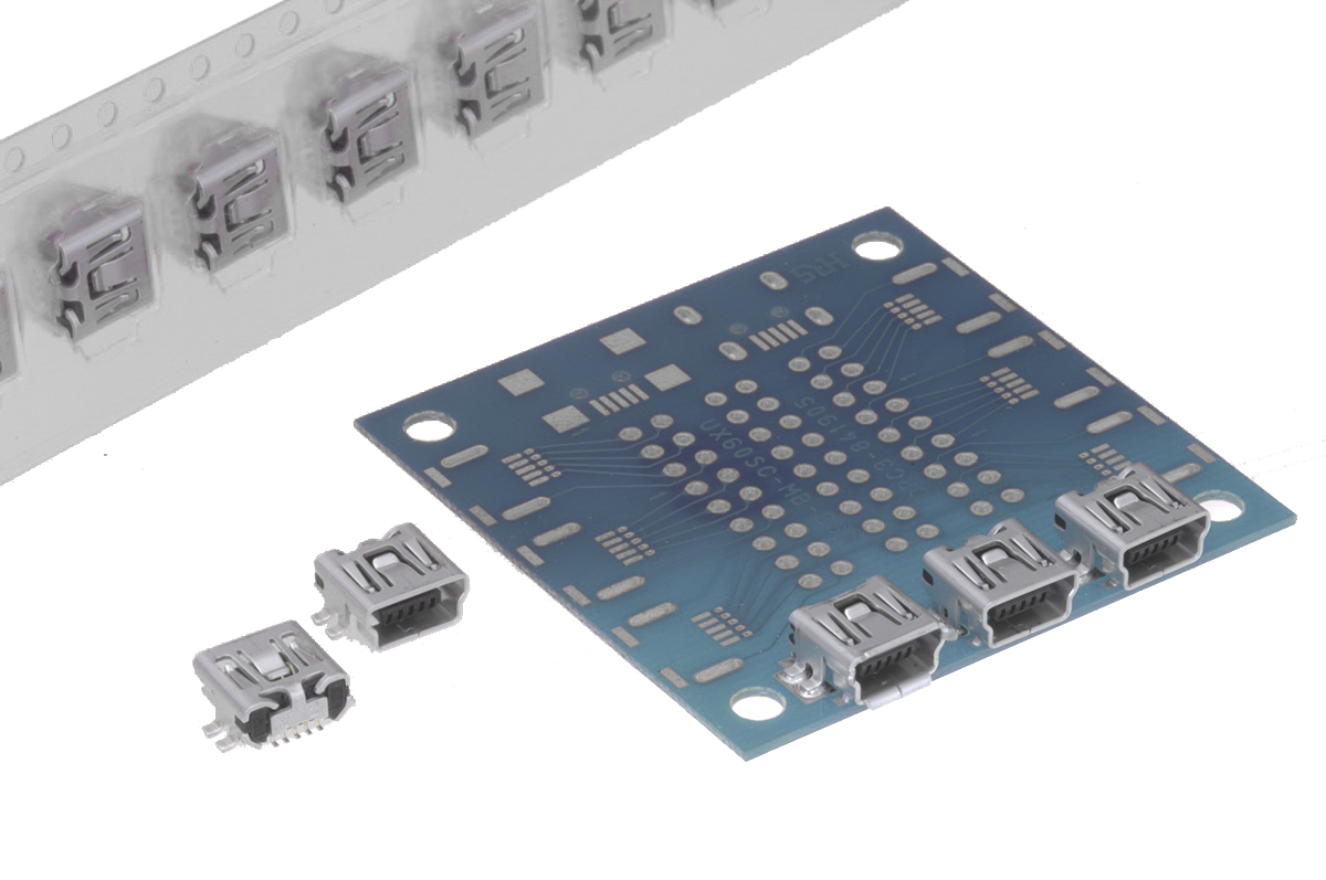 Hirose Right Angle, SMT, Socket Type Mini B 2.0 USB Connector
