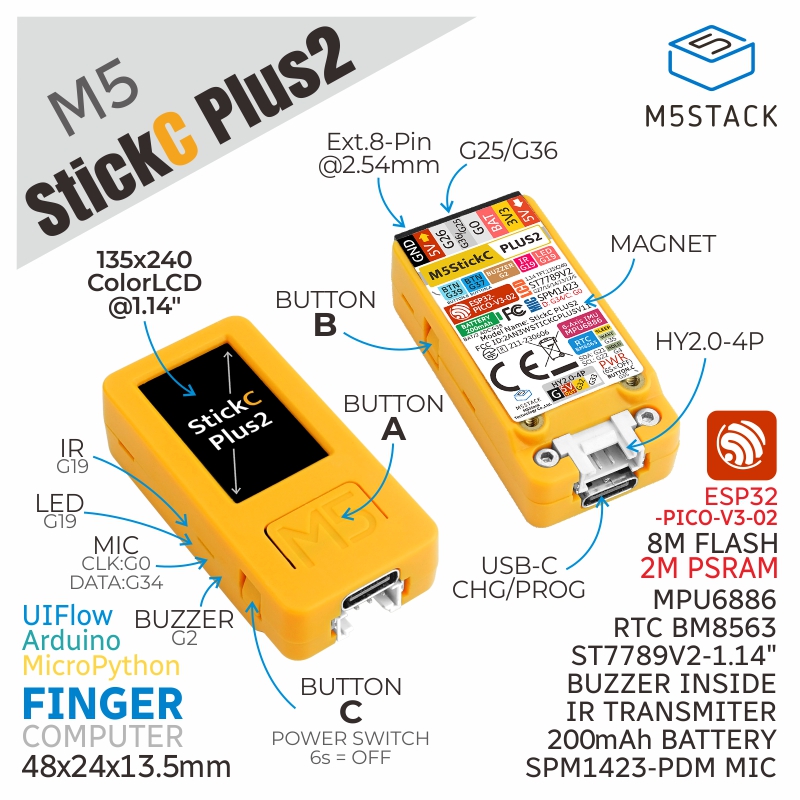 k016-p M5Stack M5StickC PLUS 32 Bit MCU Development Kit K016 - P