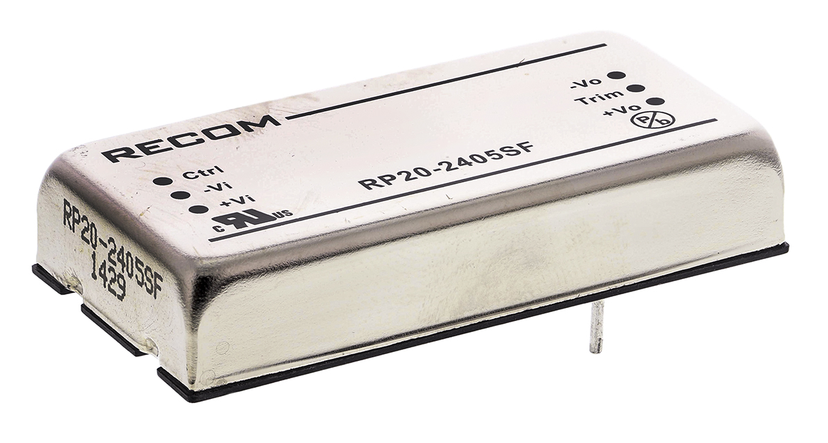 Recom RP20 F DC-DC Converter, 5V dc/ 4A Output, 18 → 36 V dc Input, 20W, Through Hole, +85°C Max Temp -40°C Min