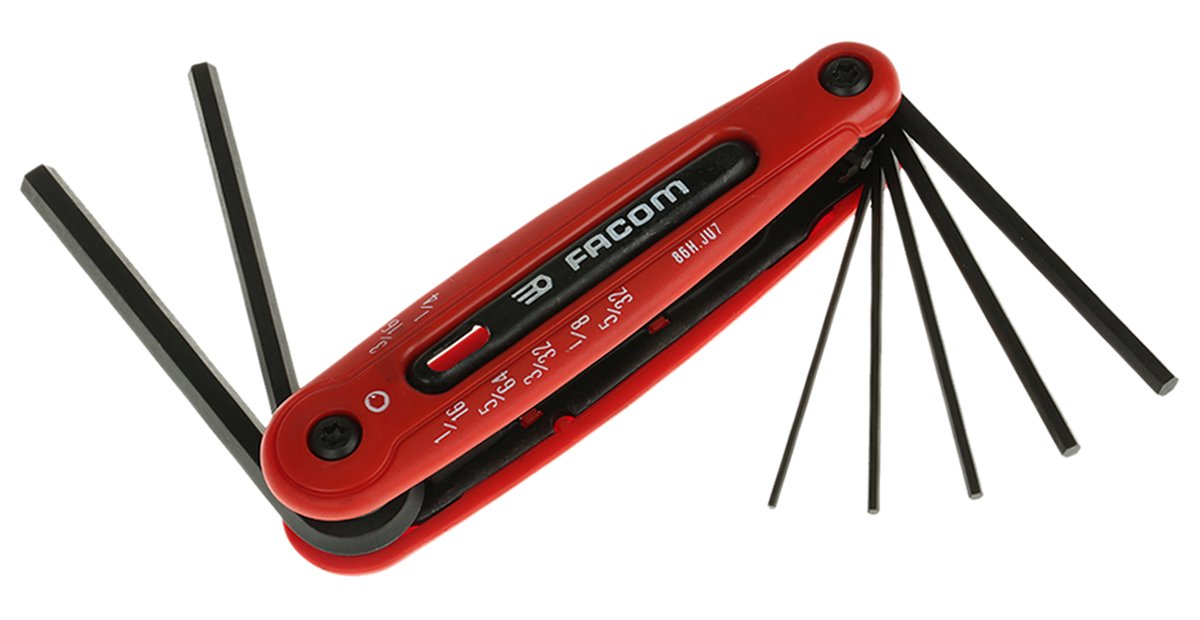 86h-ju7 Facom 7 piece Folding Imperial Hex Key Set, Hex size 5/64 → 1/4 in