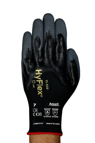 11928100 Ansell 11-928 Black Aramid Knit Glove, Size 10, Nitrile Coating