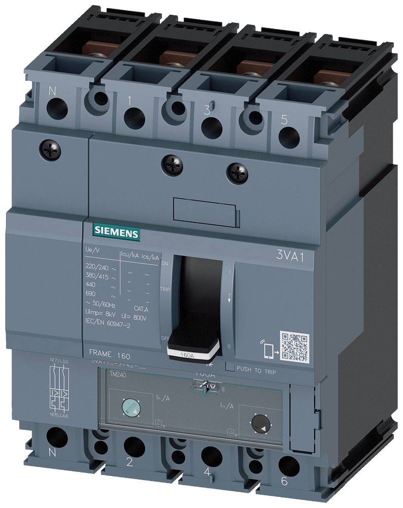 Siemens, SENTRON Circuit breaker 4P 160A, DIN Rail Mount