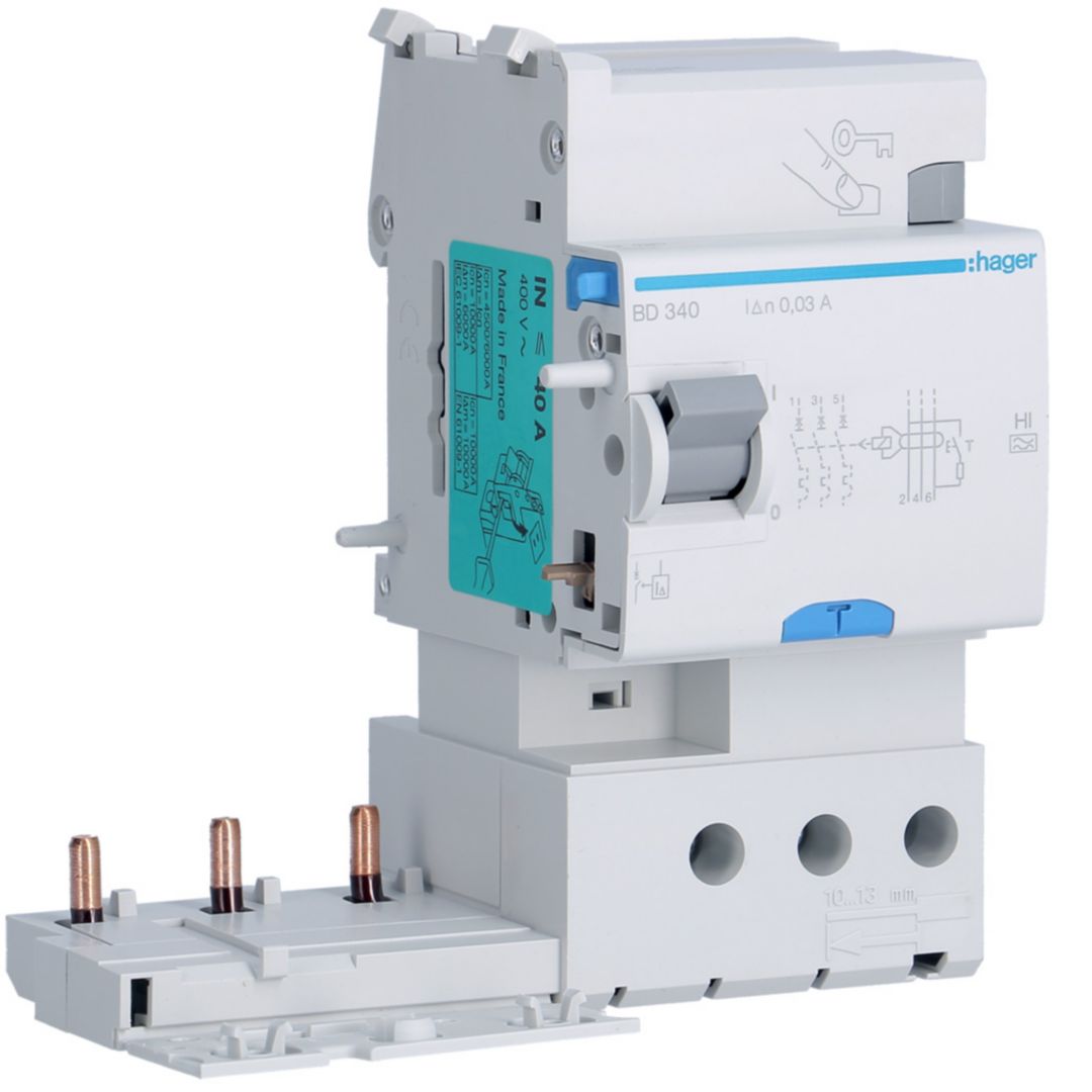 Hager BD RCD, 40A, 3 Pole, 30mA, Type A-HI, 500V