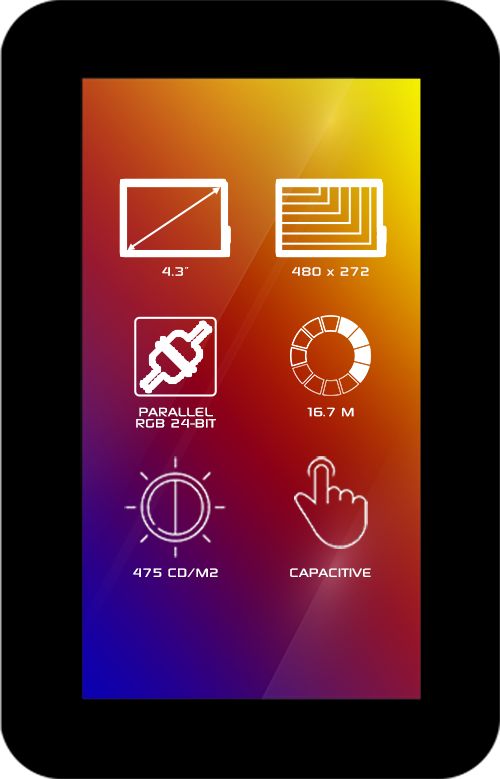 4D Systems 4DLCD-43480272-CTP-CLB-IPS LCD Colour Display Touch Screen, 4.3 in, 480 x 272 pixel