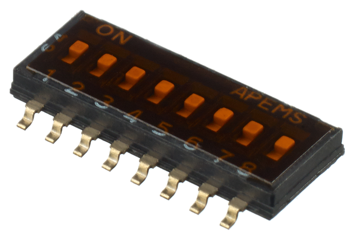 APEM 8 Way Surface Mount DIP Switch SPST, Recessed Actuator Slide Actuator