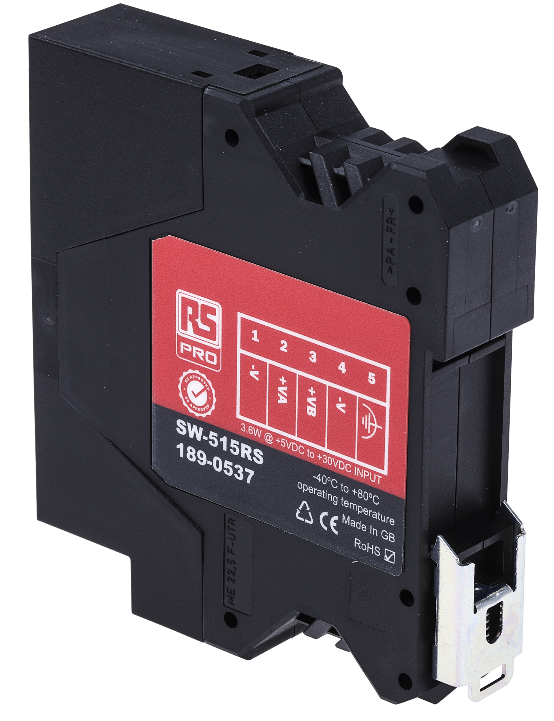 189-0537 RS PRO DIN Rail Mount Industrial Ethernet Switch, 5 RJ45 Ports, 1000Mbit/s Transmission, 5 → 30V dc
