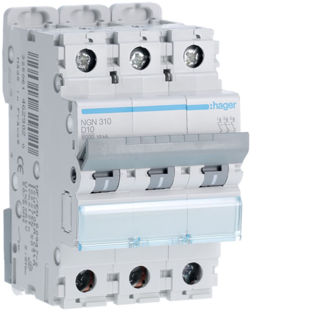 Hager NGN MCB, 3P, 10A, 400V AC, 10 Breaking Capacity