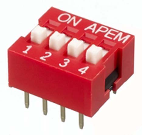 APEM 4 Way Through Hole DIP Switch 4PST, Recessed Actuator