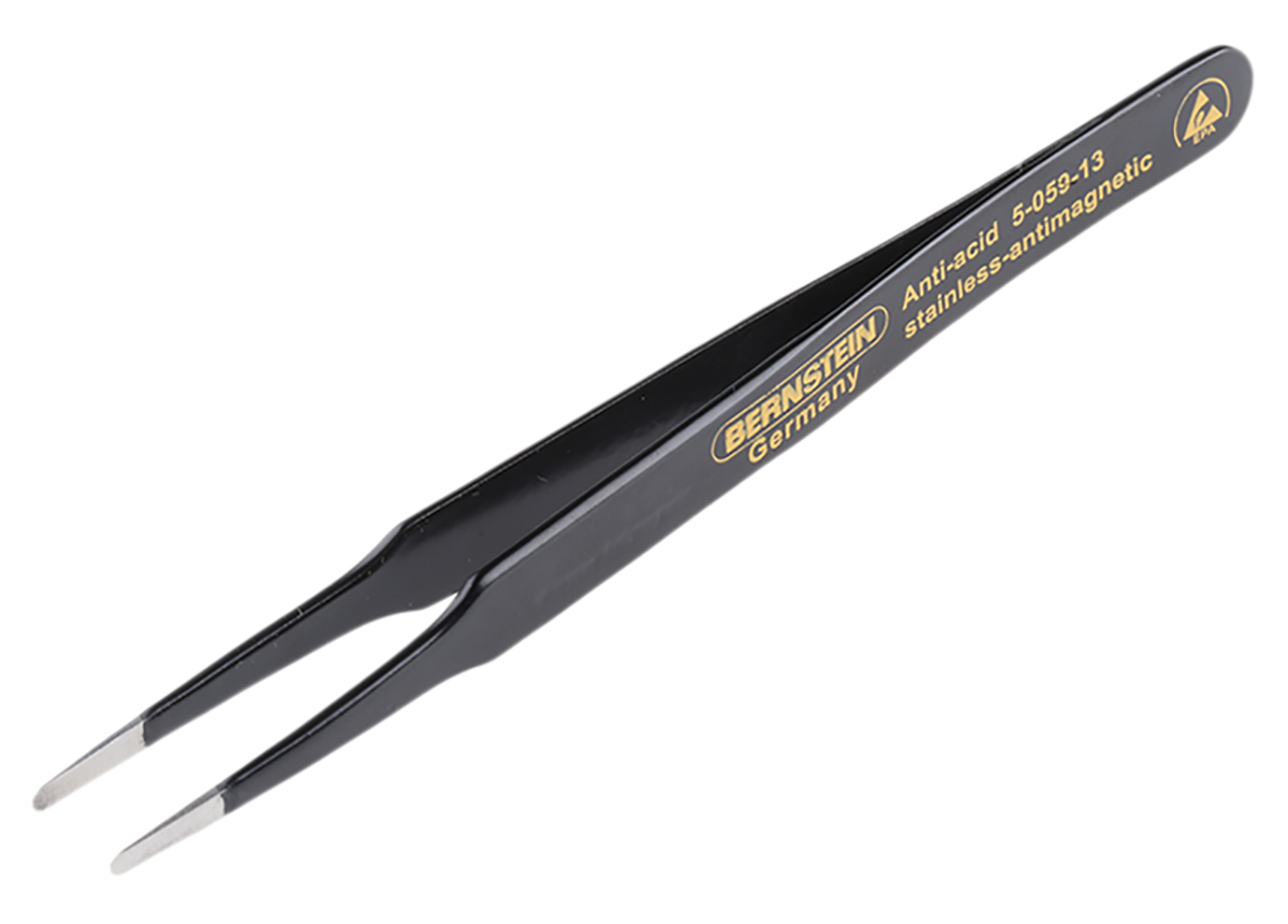 Bernstein 120mm Stainless Steel Flat, Round ESD Safe Tweezer