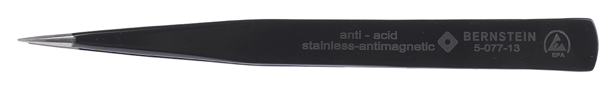 Bernstein 130mm Stainless Steel Pointed, Round, Tapered ESD Safe Tweezer