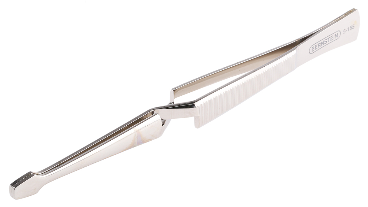 Bernstein 160mm Nickel Plated Steel Serrated, Fine Tweezer