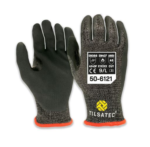 Tilsatec Black, Grey HPPE, Polyamide, Polyethylene Terephthalate, Spandex, Steel Glove, Size 8, Nitrile Coating